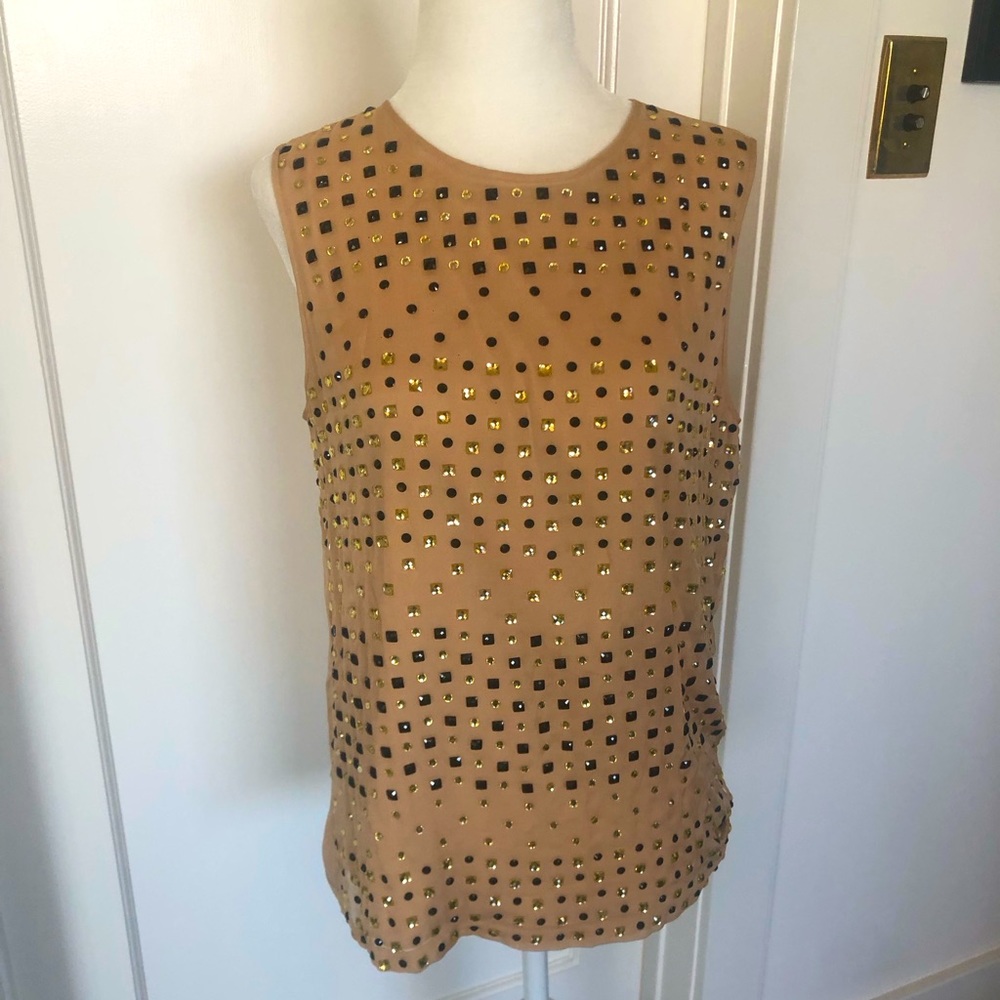 Diane Von Furstenberg Tan Sleeveless Studded Blouse